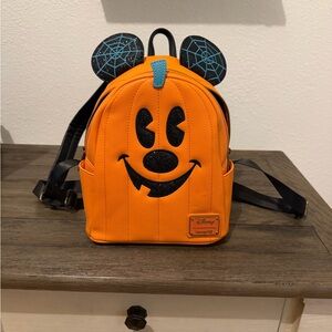 Loungefly Orange Pumpkin Backpack with Black Accents